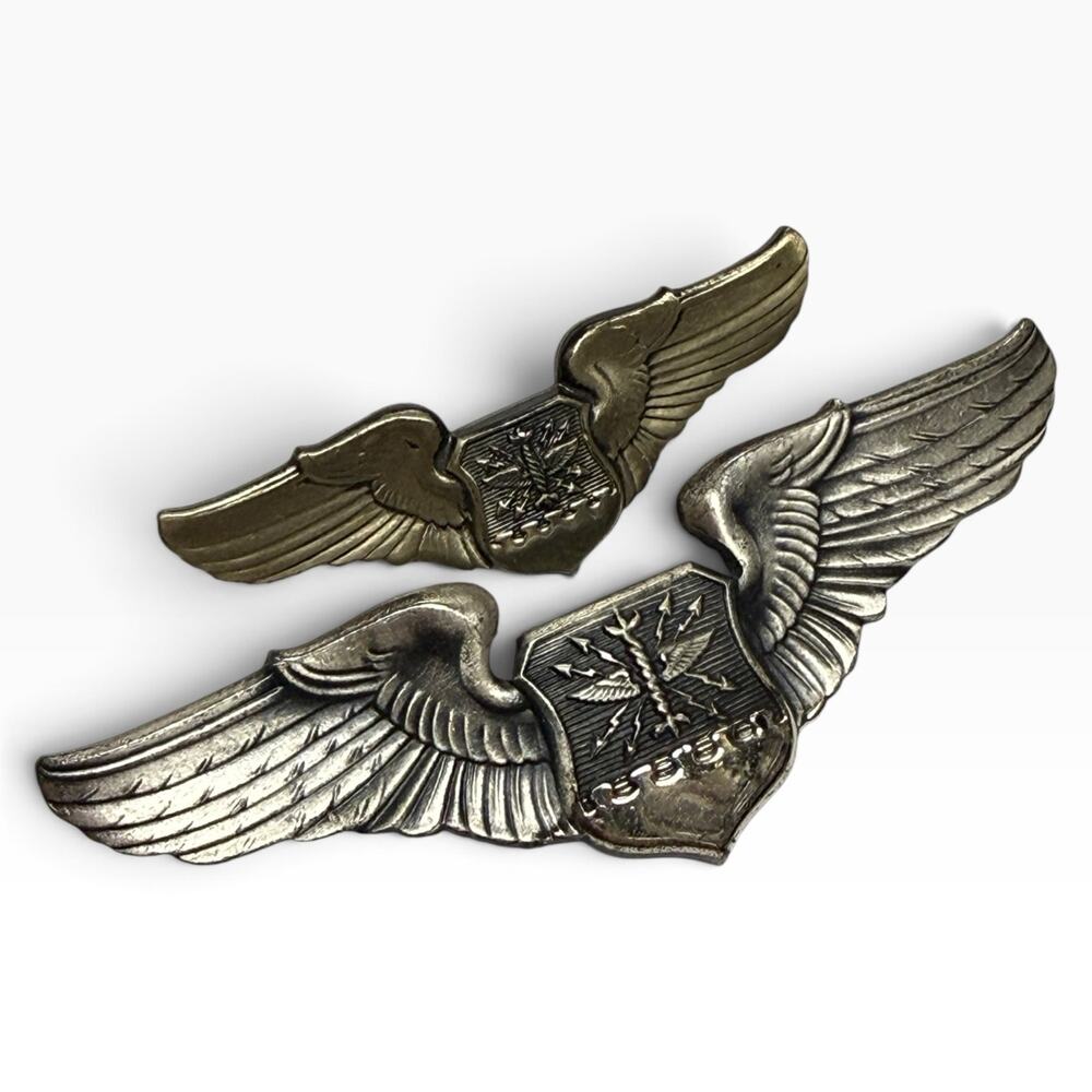 Set 2 1970s Era USAF Navigator CSO Badge Wings Sterling Silver 2" 3" Insignia